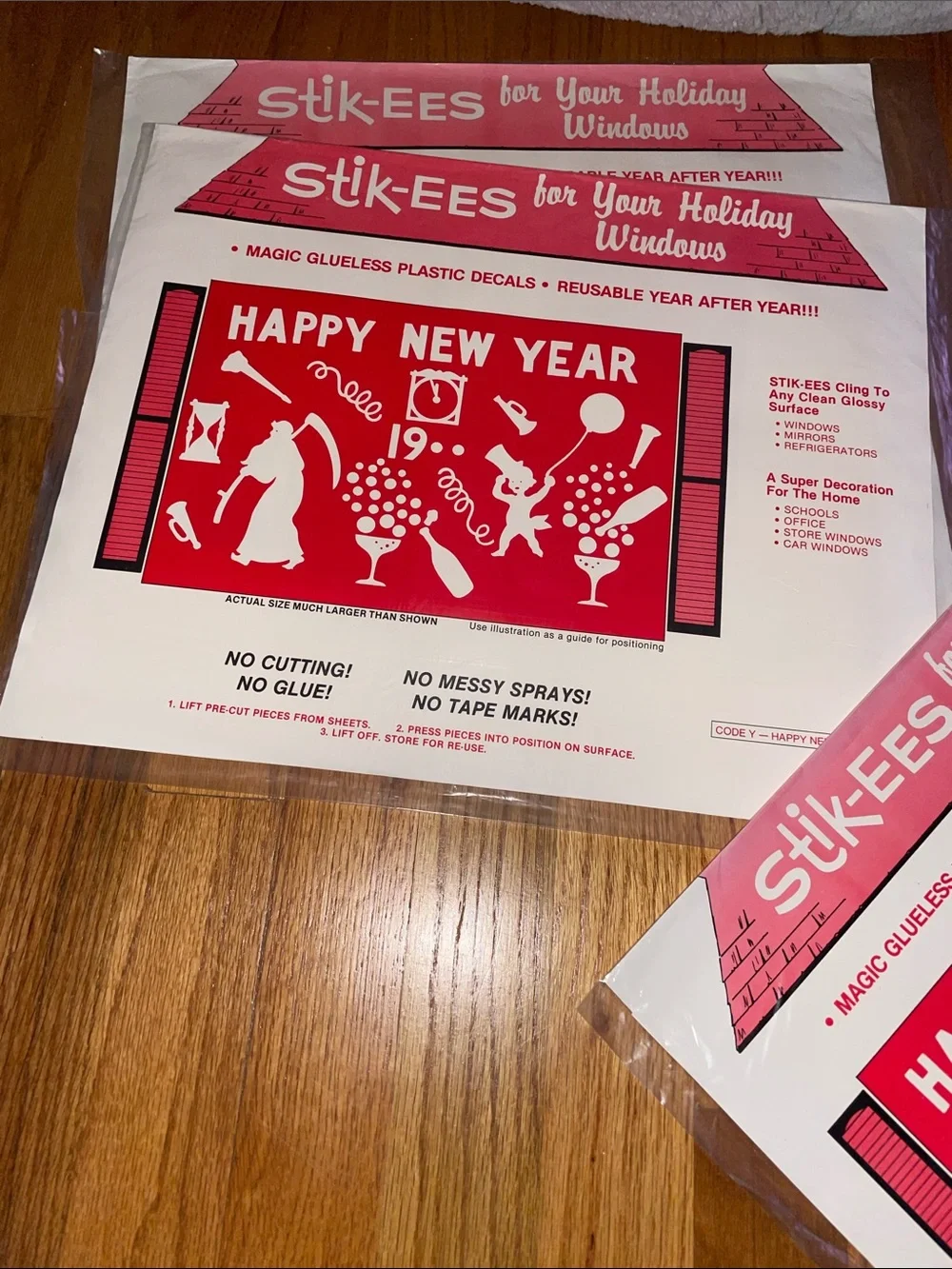 Vintage Christmas New Years Stik EES Window Cling Sticker Decals Lot of 6